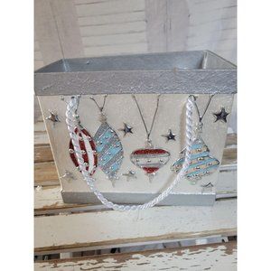 Christmas basket bag tote home decor silver cardbo